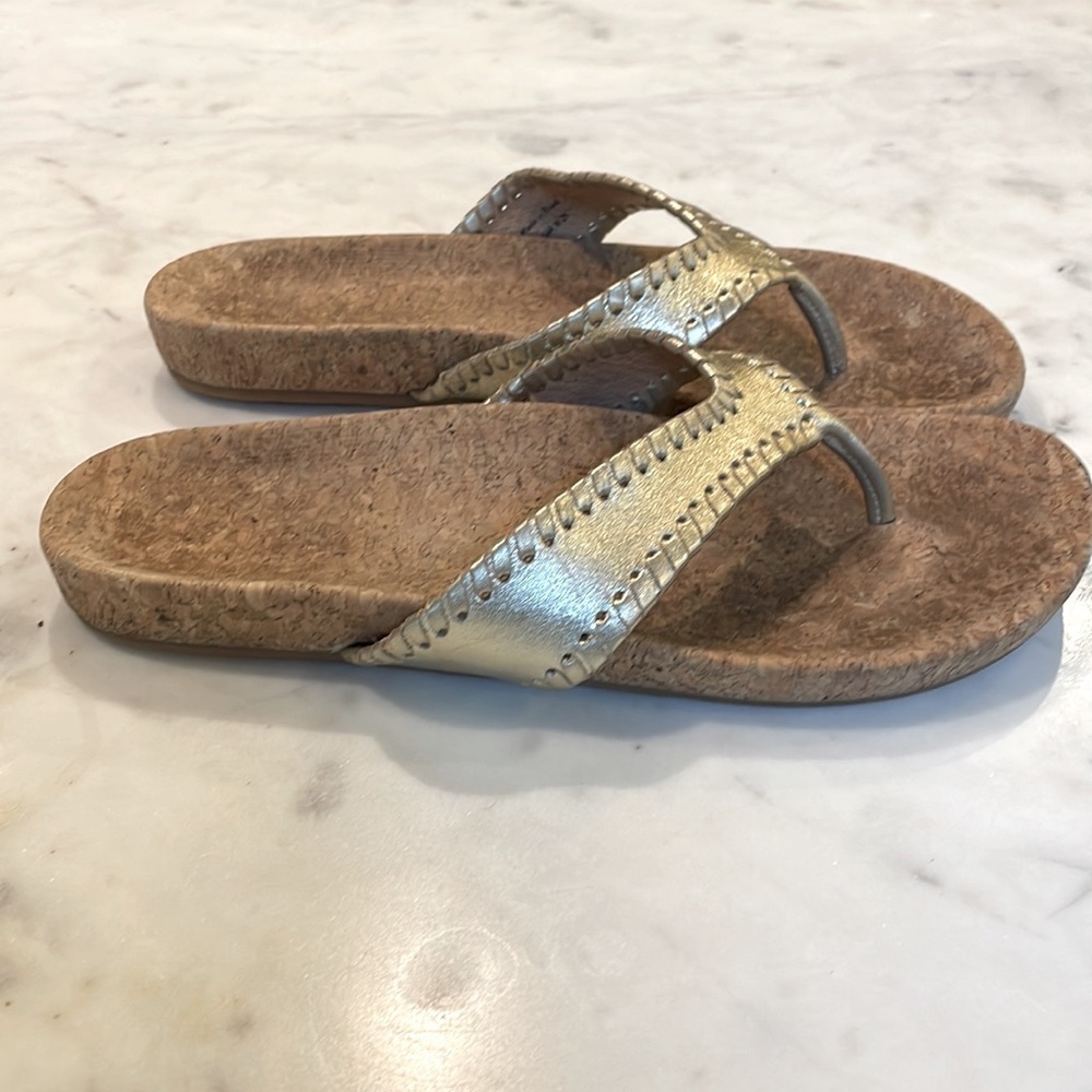 Jack Rogers Thelma Gold Leather and Cork Sole Comfort Flip Flop